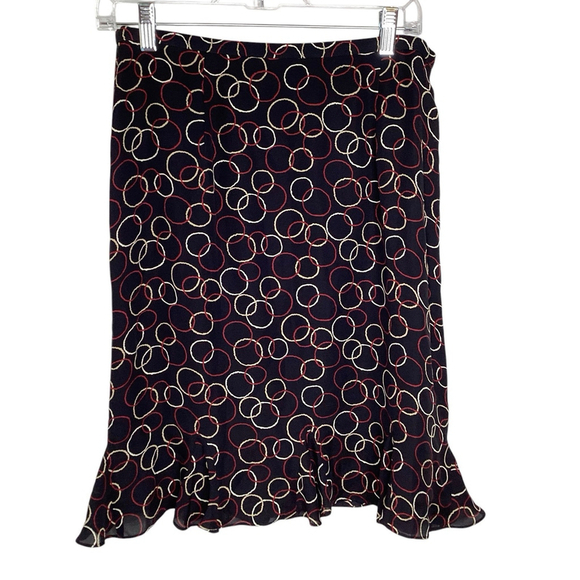 Talbots Dresses & Skirts - Talbots Skirt Sz 8P Blue Red Midi Silk Lined Ruffle Bubbles Work Night Out EUC